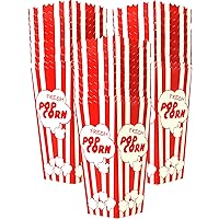 30 Movie Night Popcorn Paper Boxes Buckets 7.75 Inches Tall Large & Holds 46 Oz Old Fashion Vintage Retro Party Design Red & White Colored Nostalgic Carnival Stripes Bags & Tubs [various qty avail]