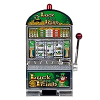Luck of The Irish Slot Machine Bank - Slots with Chrome Bevel and Tray, Spinning Reels, and Flashing Light - Casino Games by Trademark Poker (Green)