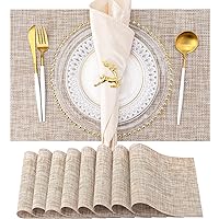 Placemats Set of 8 Washable Indoor/Outdoor Vinyl Place Mats for Dining Table PVC Weave Table Mats(Caramel)