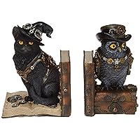 Design Toscano Knowledge Seekers Steampunk Cat and Owl Sculptural Bookends 10 inch