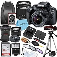Canon EOS T100/4000D DSLR Camera with EF-S 18-55mm Lens, SanDisk Memory Card, Tripod, Flash, Backpack + ZeeTech Accessory Bundle (Canon 18-55mm, SanDisk 32GB) (Renewed)