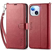 TUCCH Wallet Case for iPhone 15 with [Wrist Strap], Magnetic Closure RFID Blocking 4 Card Slot, Stand Shockproof TPU Shell PU Leather Folio Compatible with iPhone 15 6.1