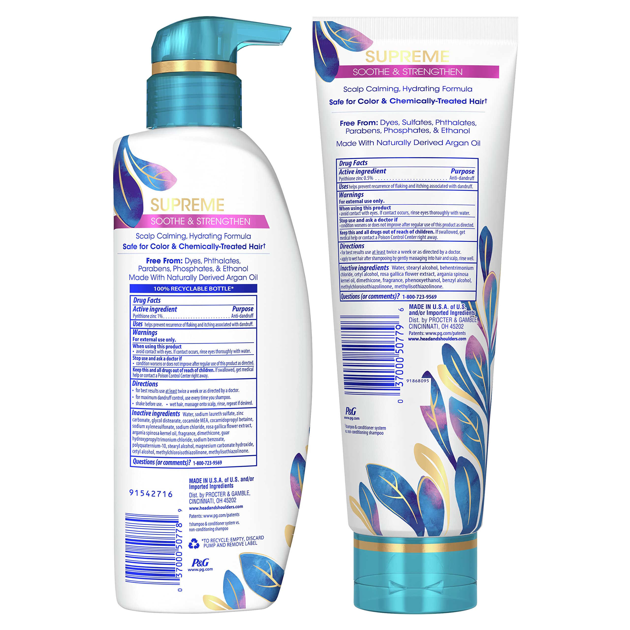 Head & Shoulders Supreme Sulfate Free Shampoo and Conditioner Set for Dry Scalp and Dandruff Treatment, Soothe and Strengthen with Argan Oil and Rose Essence, 21.2 Fl Oz