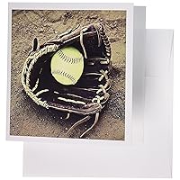 3dRose Greeting Cards - Baseball in Glove on Sand Photo - 12 Pack - Outdoor Sports Designs