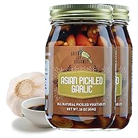 Green Jay Gourmet Pickled Garlic Cloves in a Jar - Asian Pickled Garlic - Fresh Garlic Bulbs for Cooking - Natural Ingredients - Freshly Made - Subtly Infused, Pre-Prepared Garlic - 2 x 16 Ounce Jars
