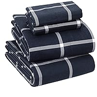 100% Cotton Flannel Sheets - Super Soft Heavyweight Double Brushed, Anti-Pill Flannel Bed Sheets - Cal King Sheets Deep Pocket Fitted Sheet X2 Side Pockets (California King, Navy Checks)