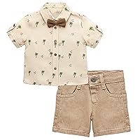 Lilax Baby & Toddler Boy Summer Clothes, Button-Down T-Shirt, Matching Bowtie, and Short Set