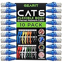 GearIT 10-Pack Cat6 Patch Cable 25 Feet Cat 6 Ethernet Cable Snagless Flexible Soft Tab - Preimum Series - Blue