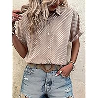 Women's Shirts Women's Tops Shirts for Women Polka Dot Batwing Sleeve Blouse (Color : Apricot, Size : Small)