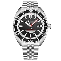 Stuhrling Original Swiss Automatic Depthmaster Diver Watch 45 MM Stainless Steel Case with Rotating Unidirectional Bezel and Stainless Steel Bracelet Water Resistance up to 200 Meters (Black)