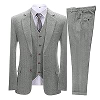 Men's Vintage Suits 3 Pieces Latest Coat Designs Herringbone Tweed Tuxedo Winter Wedding Suits (Blazer+Vest+Pants)