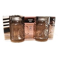 Honey Bee Mason Jar Mug Salt and Pepper Shakers with Glass Handles and Metal Lids, Set of 2, 5 oz