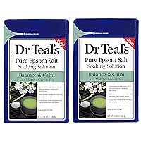 Dr Teal's Epsom Salt Matcha Green Tea Bath Soaking Solution - Balance & Calm - Pack of 2, 3 lb Resealable Bags - Moisturize Your Skin, Relieve Stress and Sore Muscles