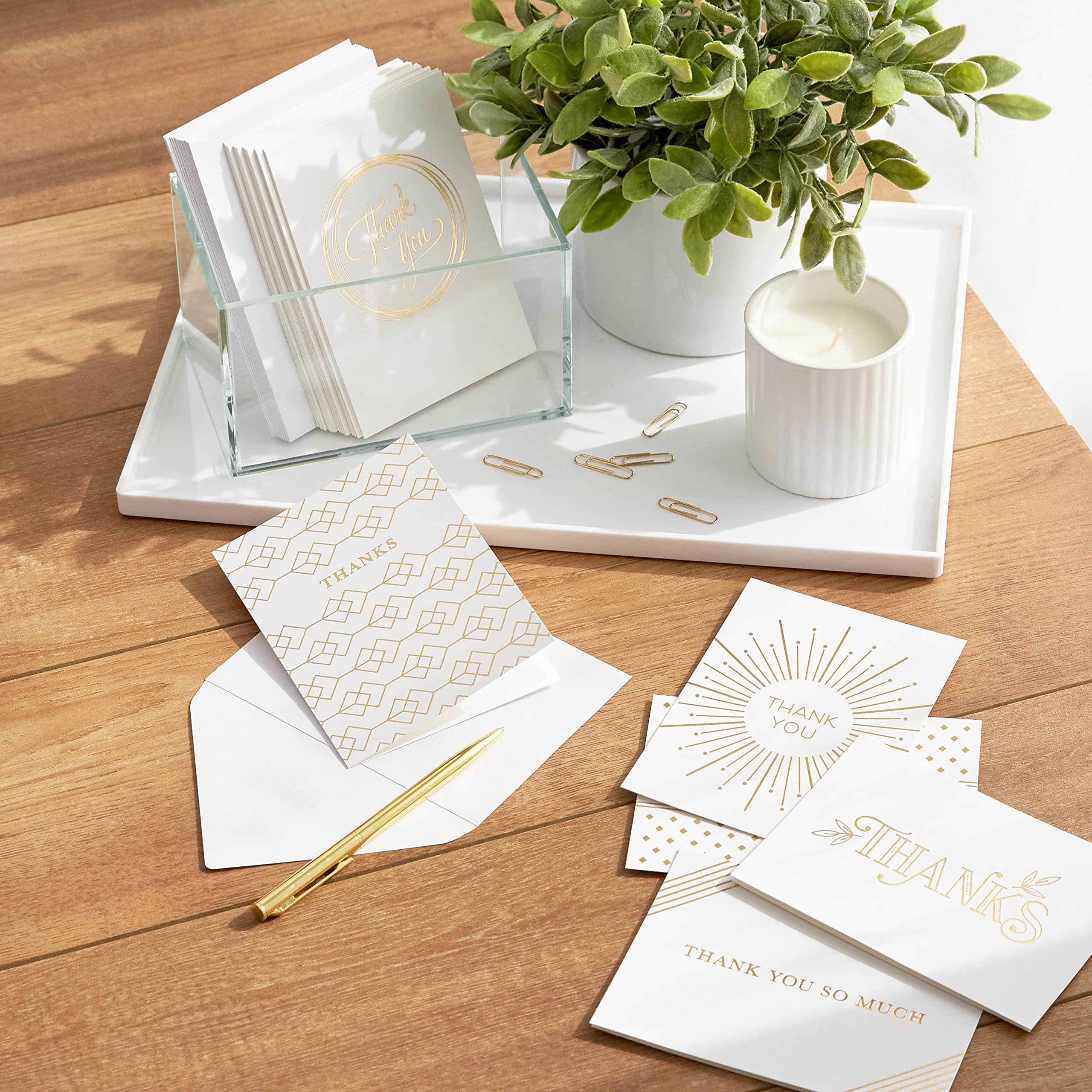 Hallmark Thank You Cards Assortment, Gold Foil (120 Thank You Notes with Envelopes for Wedding, Bridal Shower, Baby Shower, Business, Graduation), White