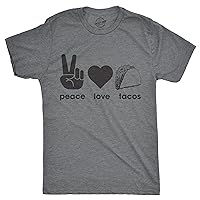 Mens Peace Love Tacos T Shirt Funny Graphic Tee Sarcastic Top for Guys Crazy