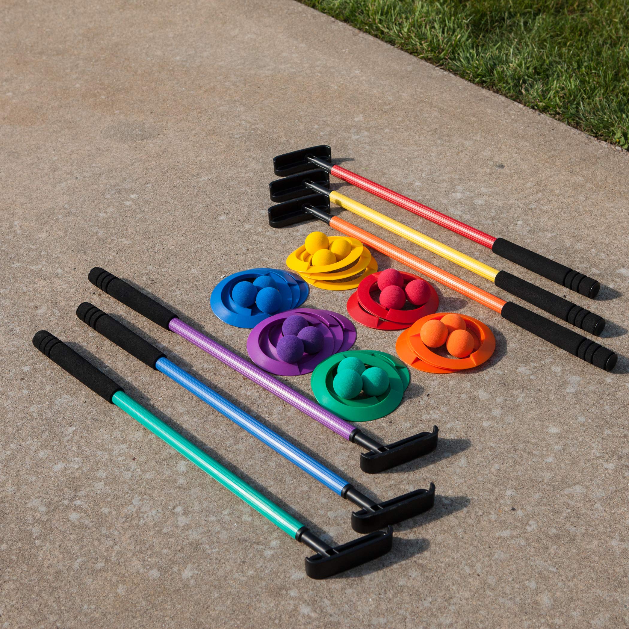 Champion Sports Mini Golf Clubs: Multi Colored Putt Putt Miniature Golfing Set for Kids - 6 Putters 18 Holes & 18 Balls