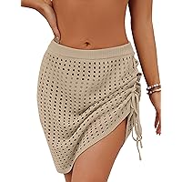MEROKEETY Women's Crochet Skirt Cover Ups Bathing Suit Beach Swim Hollow Out Tassel Mesh Coverup