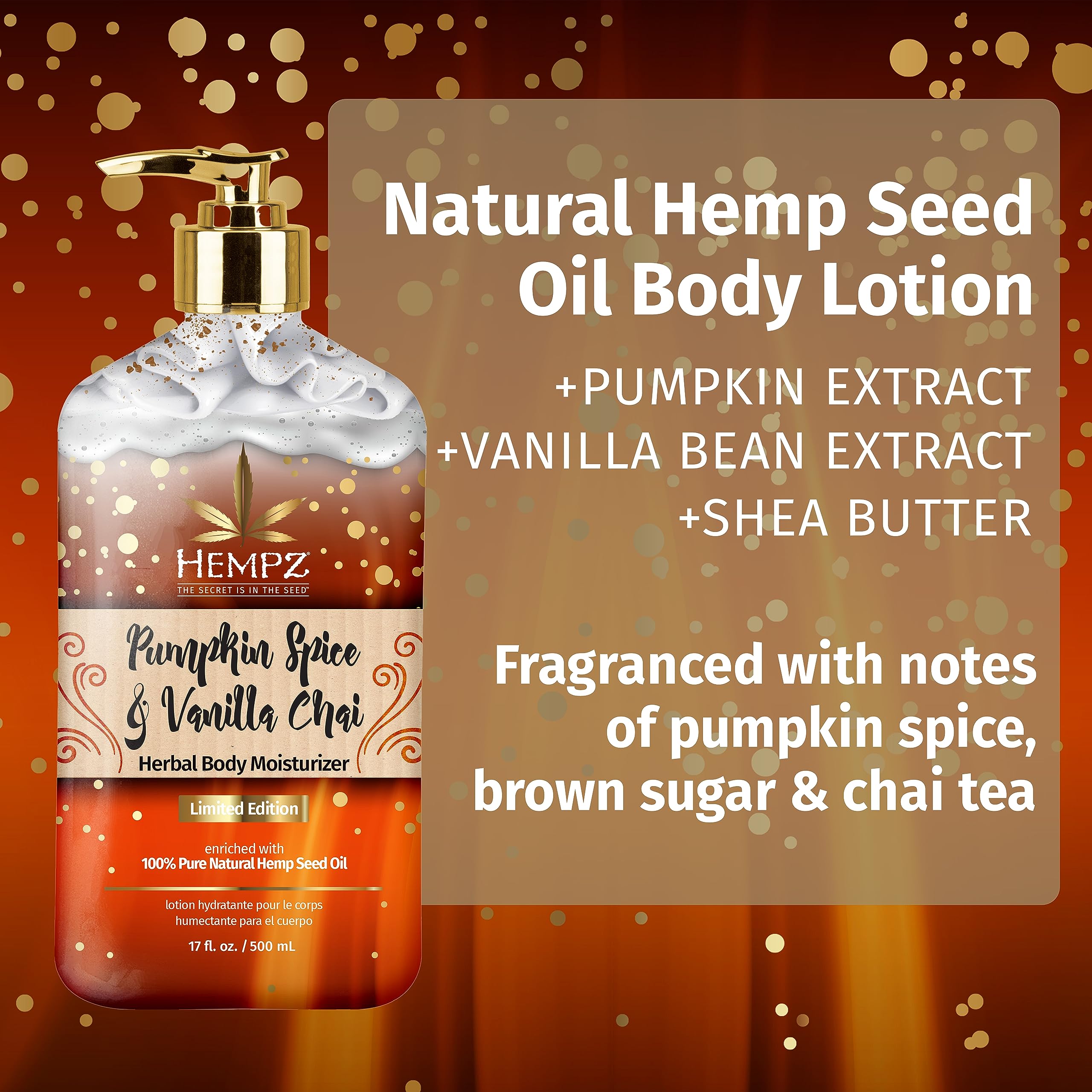 Limited Edition Pumpkin Spice & Vanilla Chai Herbal Body Moisturizer 17 oz.