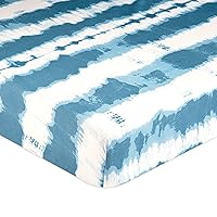 Soft Cotton Crib Mattress Sheet, Fitted Sheet for Cribs and Toddler Beds, Blue Tie-Dye, 28”w x 52”h x 9”d