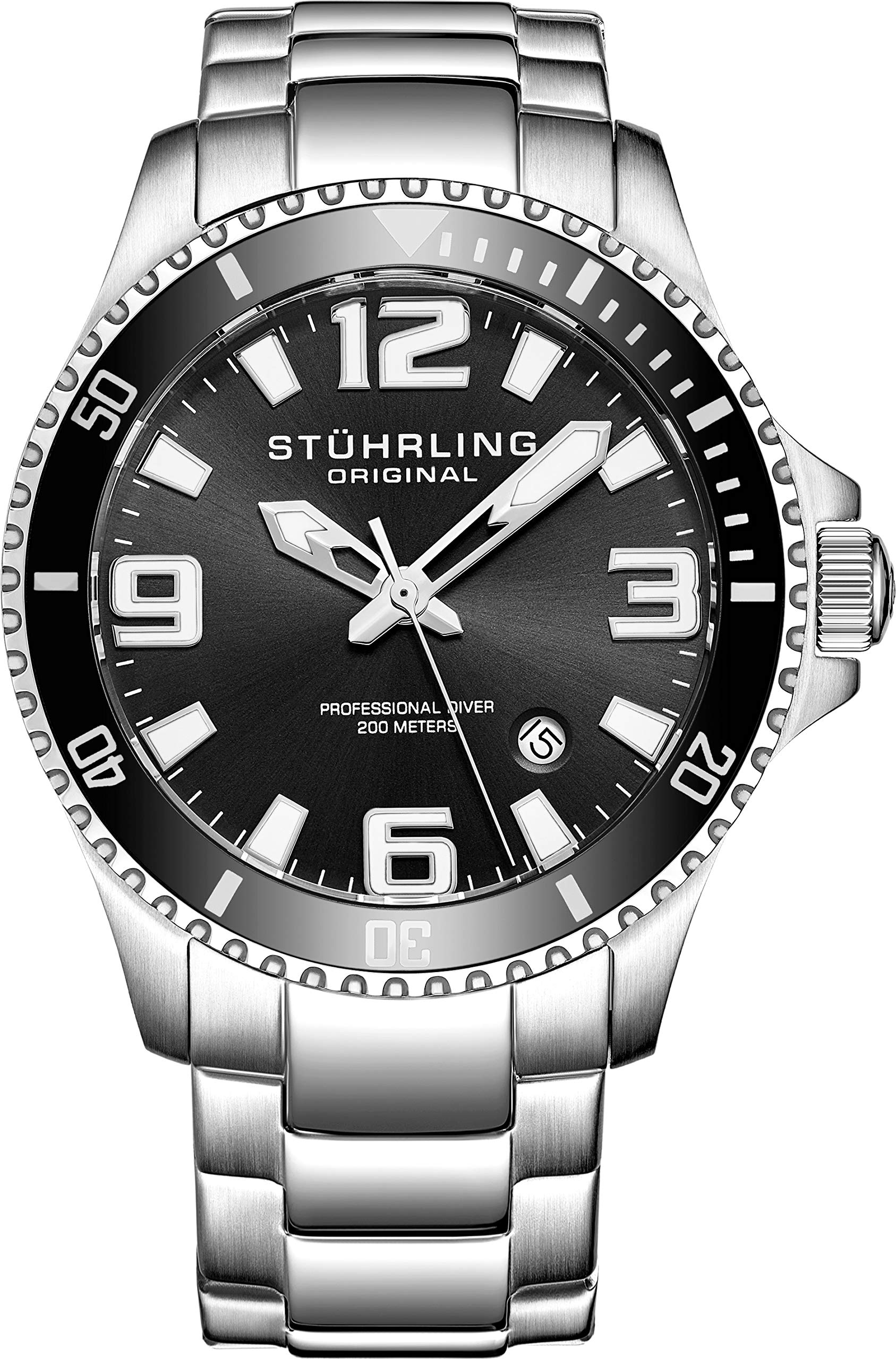 Stuhrling Original Mens Analog Dive Watch - Sports Watch Water Resistant 100 Meters - Watches for Men Aqua-Diver Stainless Steel Link Bracelet Mens...