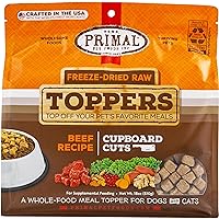 Primal Freeze Dried Raw Dog Food Topper & Cat Food Topper, Cupboard Cuts; Grain Free Meal Mixers with Probiotics, Also Use as Freeze Dried Dog Treats & Cat Treats (Beef, 18 oz)