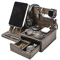 Nightstand Organizer- Unique Gifts for Fathers Day or for Men Who Have Everything- Rustic Bedside Organizer for Cellphone, Watch, Sunglasses & Accessories