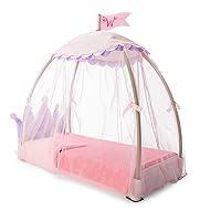 American Girl WellieWishers 14.5-inch Doll Royal Canopy Bed Playset with Mesh Drapes, Flag, and Blanket, For Ages 4+