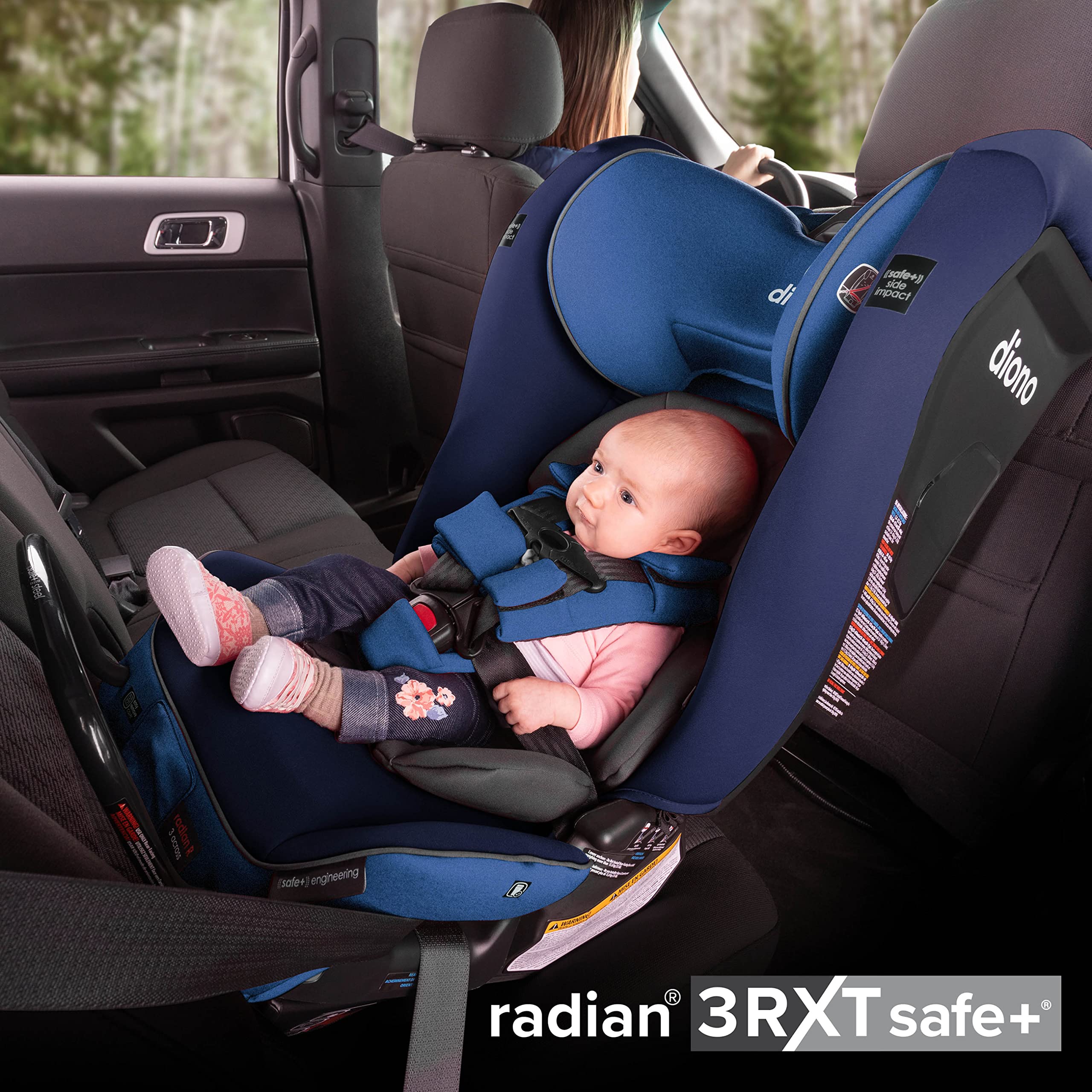 Diono Radian 3RXT SafePlus, 4-in-1 Convertible Car Seat, Rear and Forward Facing, SafePlus Engineering, 3 Stage -Infant Protection, 10 Years 1 Car Seat, Slim Fit 3 Across, Blue Sky