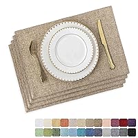 Home Brilliant Linen Placemats Set of 4 Heat Resistant Dining Table Cloth Place Mats Kitchen Table Mats Summer Placemats Table Decor, Natural Linen