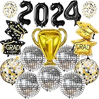 KatchOn, Silver Disco Ball Balloons Decorations - Pack of 17 | 2024 Graduation Balloons Set | Graduation Cap Balloon for 2024 Graduation Party Decorations | 2024 Balloons for Graduation Decor 2024