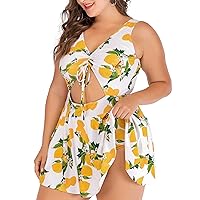 Wellwits Women's Plus Size Strappy Tropical Leaf Cutout Swimdress Swimsuit