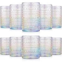 Foaincore 12 Count Hobnail Drinking Glasses Set Vintage Glassware Old Fashioned Beverage Glasses Bubble Cocktail 14 oz, Rocks Glass Cup 11 oz Water Elegant (Rainbow)