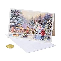 American Greetings Christmas Cards Boxed with Envelopes, Outdoor Kids and Snowman (12-Count)