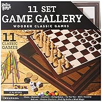 Family Game Gallery - Set of 10 - Family Game Night Play Set - Wooden Cabinet Contains 10 Complete Family Games Like Chess, Checkers, Backgammon, Mancala & More! Great for Ages 6+