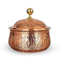 Indian Art Villa Steel Copper Casserole/Hot Pot With Deep Embossed Design & Brass Knob, Serveware, Tableware & Dinnerware For Home, Hotel & Restaurants, Volume-50 Oz