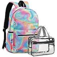 Mesh Backpack for Girls Kids Lightweight See Through Bookbag with Clear Lunch Bag Semi-Transparent School Bag for Swim Sports Travel Pool Beach