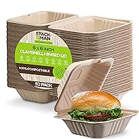 100% Compostable Clamshell Take Out Food Containers [6x6