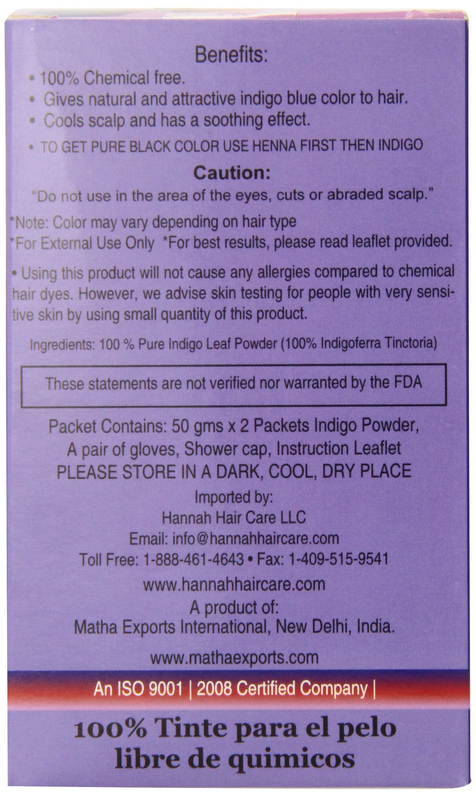 Hannah Natural 100% Pure Indigo Powder for Hair Dye, 100 Gram