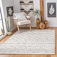 SAFAVIEH Arizona Shag Collection Area Rug - 8' x 10', Ivory & Grey, Moroccan Design, Non-Shedding & Easy Care, 1.6-inch Thick Ideal for High Traffic Areas in Living Room, Bedroom (ASG741F)