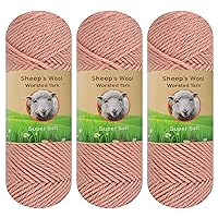 3-Pack 50% Sheep Wool Worsted Yarn for Knitting and Crocheting 300 Grams (Cantalope 22)