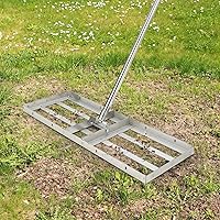 Lawn Leveling Rake, 36x10 inch Lawn Leveler Tool with Stainless Steel Handle, Heavy Duty Ground Plate Rake for Lawns, Backyard, Garden, Golf Course, Farm, Pasture