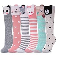 3-12 Years Girls Knee High Socks Kids Funny Animal Pattern Warm Cotton Long Tall Boot Socks 6 Pairs