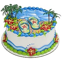 DecoSet Summer Flip Flops Cake Decoration, 5 Piece Beach Cake Topper With Magnetic Flip Flops And Palm Trees