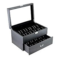 Carbon Fiber Pattern Glass Top Watch Case Display Storage Box Chest Holds 20 Watches with High Depth for Larger Watches