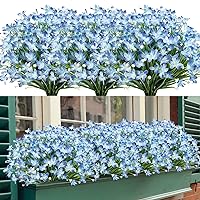 Ouddy Decor 12 Bundles Artificial Flowers for Outdoors Daffodils Fake Flowers Plants UV Resistant Faux Greenery Plastic Shrubs for Garden Porch Window Box Wedding Home Decor, Blue