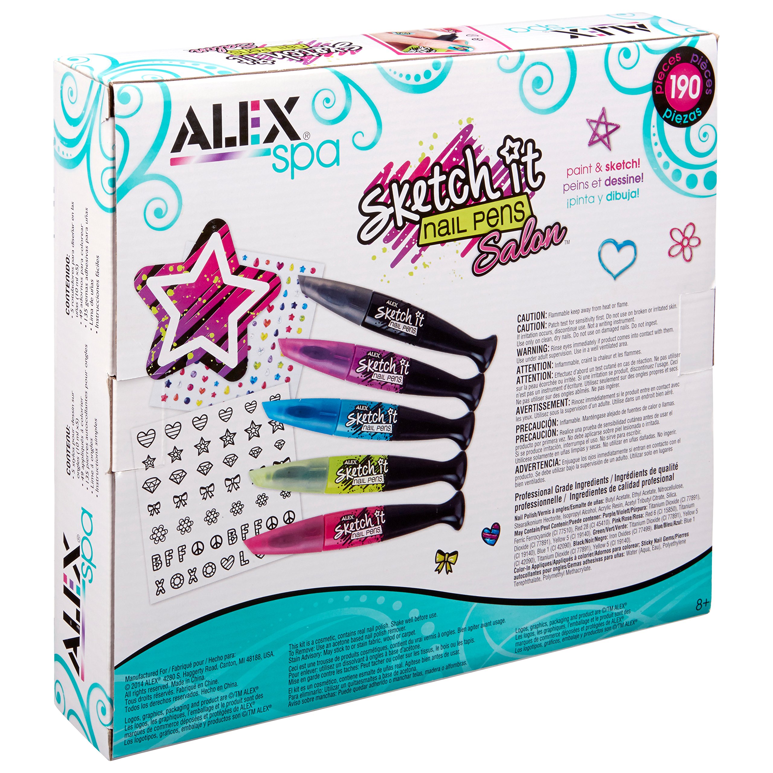 ALEX Toys Sketch It Nail Pens Salon Girls Fashion Activity, Sketch and Paint, Create Long Lasting Looks with Beautiful Nail Polish, For Ages 8 and up