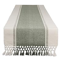 DII Dobby Stripe Woven Table Runner, 13x108 (13x113.5, Fringe Included), Artichoke