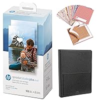 HP Sprocket Studio Plus 4x6 WiFi Printer Print from Your iOS & Android Device - Starter Bundle: Includes 108 Sheets and 2 Cartridges, Sticker Frames, Photo Album