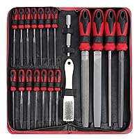 57Pcs Metal & Wood File Rasp Set,Grade T12 Forged Alloy Steel, Half-round/Round/Triangle/Flat 4pcs Large Tools, 14pcs Needle Files and a pair of Electric Files, a brush and 36pcs emery papers