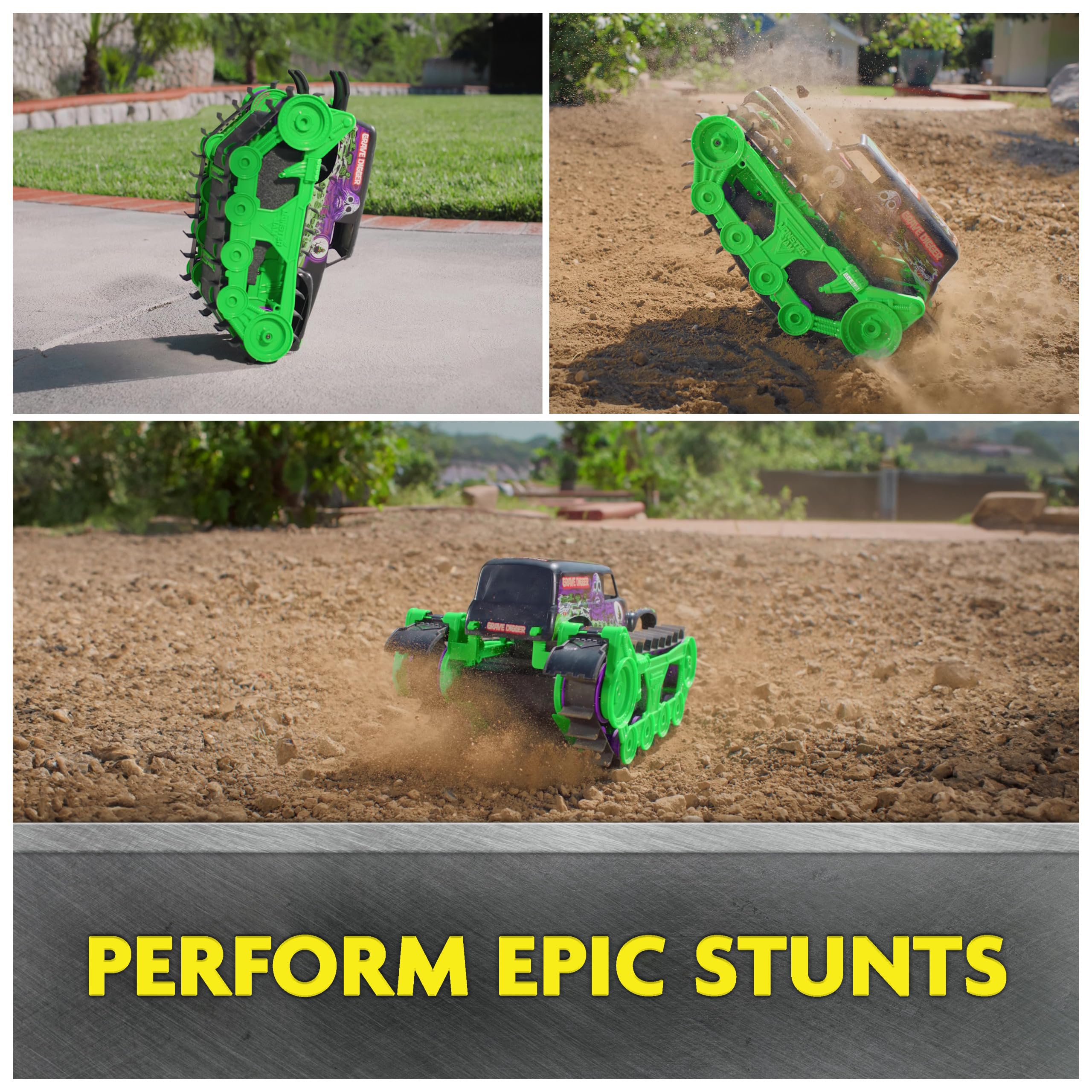 Monster Jam, Official Grave Digger Trax All-Terrain Remote Control Outdoor Vehicle, 1:15 Scale, Kids Toys for Boys and Girls Ages 4 and up